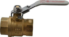 Value Collection - 1" Pipe, Full Port, Brass Full Port Ball Valve - Inline - One Way Flow, FNPT x FNPT Ends, Locking Lever Handle, 300 WOG, 150 WSP - USA Tool & Supply