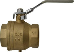 Value Collection - 2" Pipe, Full Port, Brass Full Port Ball Valve - Inline - One Way Flow, FNPT x FNPT Ends, Locking Lever Handle, 200 WOG, 150 WSP - USA Tool & Supply