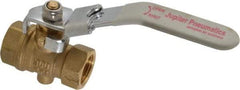Value Collection - 3/8" Pipe, Full Port, Brass Full Port Ball Valve - Inline - One Way Flow, FNPT x FNPT Ends, Locking Lever Handle, 300 WOG, 150 WSP - USA Tool & Supply