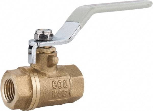 Value Collection - 1/4" Pipe, Full Port, Brass Full Port Ball Valve - Inline - Two Way Flow, FNPT x FNPT Ends, Lever Handle, 600 WOG, 150 WSP - USA Tool & Supply