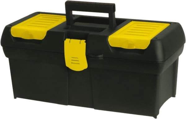 Stanley - 4 Compartment 1 Tray Tool Box - 15-3/4" Wide x 7-1/2" Deep x 7-1/8" High, Polypropylene, Black/Yellow - USA Tool & Supply