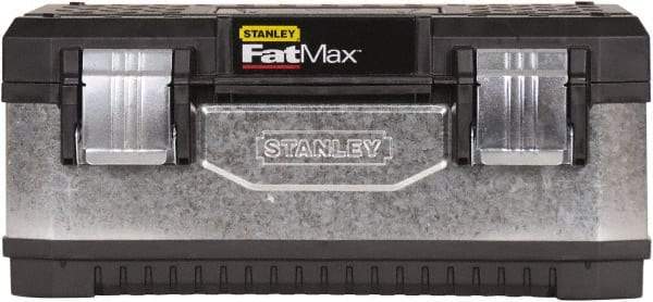 Stanley - 2 Compartment 1 Tray Tool Box - 19-5/8" Wide x 8-11/16" Deep x 11-1/8" High, Metal/Plastic, Black/Silver - USA Tool & Supply