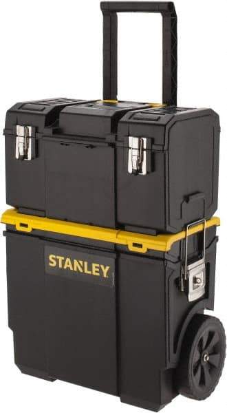Stanley - 53 Lb Capacity, 1 Bin, 1 Tray Mobile Tool Storage System - 11" Wide x 18-1/2" Deep x 12.8" High, Polypropylene, Black/Yellow - USA Tool & Supply