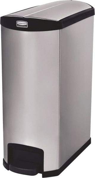 Rubbermaid - 24 Gal Rectangle Unlabeled Trash Can - 32.84" High x 27-1/8" Long, Chrome, Black, Metal - USA Tool & Supply