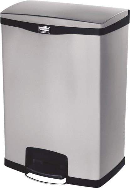 Rubbermaid - 24 Gal Rectangle Unlabeled Trash Can - 31.83" High x 21-3/4" Long, Chrome, Black, Metal - USA Tool & Supply