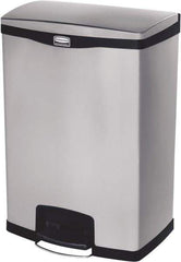 Rubbermaid - 24 Gal Rectangle Unlabeled Trash Can - 31.83" High x 21-3/4" Long, Chrome, Black, Metal - USA Tool & Supply