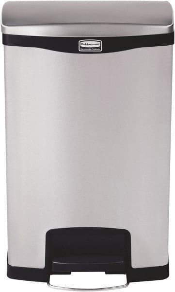 Rubbermaid - 13 Gal Rectangle Unlabeled Trash Can - 28.66" High x 18-1/8" Long, Chrome, Black, Metal - USA Tool & Supply