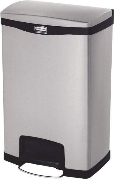 Rubbermaid - 13 Gal Rectangle Unlabeled Trash Can - 28.66" High x 18-1/8" Long, Chrome, Black, Metal - USA Tool & Supply