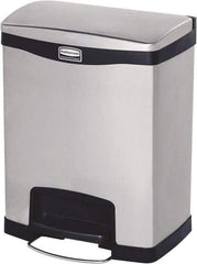 Rubbermaid - 8 Gal Rectangle Unlabeled Trash Can - 21.86" High x 16-7/8" Long, Chrome, Black, Metal - USA Tool & Supply