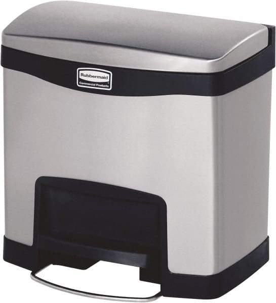 Rubbermaid - 4 Gal Rectangle Unlabeled Trash Can - 15.73" High x 15-1/2" Long, Chrome, Black, Metal - USA Tool & Supply