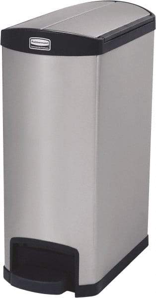 Rubbermaid - 13 Gal Rectangle Unlabeled Trash Can - 28.85" High x 22-5/8" Long, Chrome, Black, Metal - USA Tool & Supply