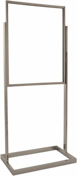 ECONOCO - 22 Inch Wide x 28 Inch High Sign Compatibility, Steel Square Frame Bulletin Sign Holder - Chrome, 56 Inch Holder Height, Holds 1 Sign - USA Tool & Supply