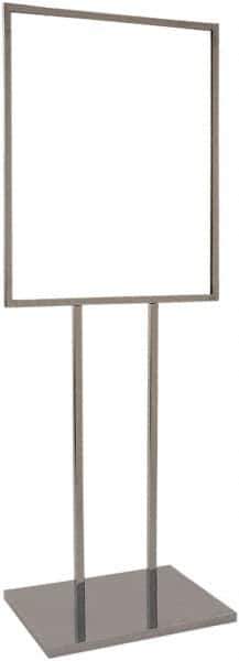 ECONOCO - 22 Inch Wide x 28 Inch High Sign Compatibility, Steel Square Frame Bulletin Sign Holder - Chrome, 60 Inch Holder Height, Holds 1 Sign - USA Tool & Supply