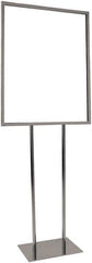 ECONOCO - 22 Inch Wide x 28 Inch High Sign Compatibility, Steel Square Frame Bulletin Sign Holder - Chrome, 60 Inch Holder Height, Holds 1 Sign - USA Tool & Supply