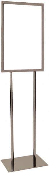 ECONOCO - 14 Inch Wide x 22 Inch High Sign Compatibility, Steel Square Frame Bulletin Sign Holder - Chrome, 53 Inch Holder Height, Holds 1 Sign - USA Tool & Supply