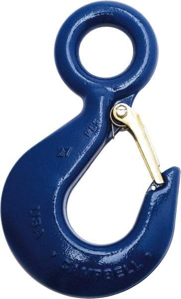 Campbell - 1,500 Lb Capacity, Chain Grade 100, Alloy Steel Eye Hook - 4.06" Reach, 27/32" Eye ID, 5.19" OAL, Painted Blue - USA Tool & Supply