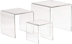 ECONOCO - 3, 4 & 5" High x 3, 4 & 5" Wide x 3, 4 & 5" Deep, Display Riser Plastic Shelving - Clear - USA Tool & Supply