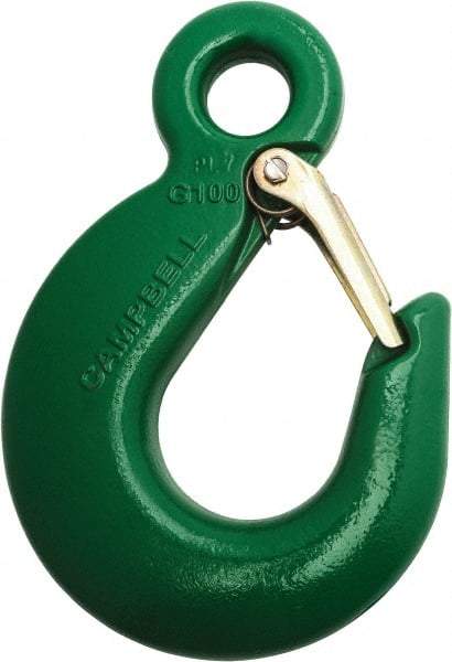 Campbell - 5,700 Lb Capacity, Chain Grade 100, Alloy Steel Eye Hook - 4.34" Reach, 3/4" Eye ID, 6" OAL, Painted Green - USA Tool & Supply