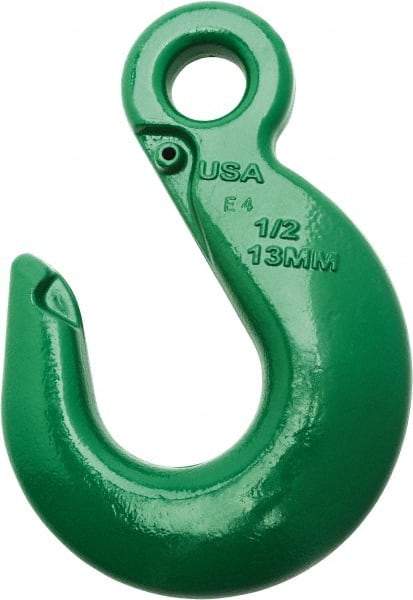 Campbell - 5,700 Lb Capacity, Chain Grade 100, Alloy Steel Eye Hook - 4.34" Reach, 3/4" Eye ID, 6" OAL, Painted Green - USA Tool & Supply