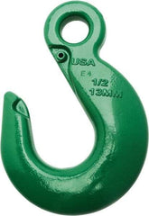 Campbell - 35,300 Lb Capacity, Chain Grade 100, Alloy Steel Eye Hook - 8.28" Reach, 1-1/2" Eye ID, 12" OAL, Painted Green - USA Tool & Supply