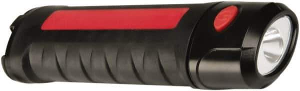 Ability One - LED Bulb, Jobsite Flashlight - Black, Red Plastic Body, Integrated Batteries - USA Tool & Supply