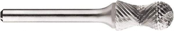 SGS Pro - 1/2" Cut Diam, 1/4" Shank Diam, Cylinder with Radius Head Single Cut Burr - Carbide, Radius End, 1" LOC, 1" OAL - USA Tool & Supply