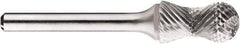 SGS Pro - 1/2" Cut Diam, 1/4" Shank Diam, Cylinder with Radius Head Double Cut Burr - Carbide, Radius End, 1" LOC, 1" OAL - USA Tool & Supply