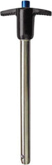 Monroe Engineering Products - 3/4" Diam, 3" Usable Length, T Handle, Push Button Quick Release Pin - 5-5/8" OAL, Grade 4140 Steel, Zinc-Plated Finish - USA Tool & Supply
