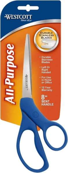 Westcott - 3.296" LOC, 8" OAL Stainless Steel Standard Standard - Plastic Offset Handle, For General Purpose Use - USA Tool & Supply