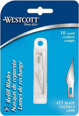 Westcott - 10 Piece Stainless Steel Hobby Blade - 57mm OAL, 0.984" Blade Length, 0.02" Blade Thickness - USA Tool & Supply