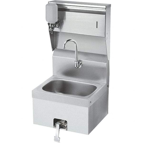 Krowne - 10" Long x 14" Wide Inside, 1 Compartment, Grade 304 Stainless Steel Hand Sink with Knee Valve - 20 Gauge, 24" Long x 16" Wide x 15" High Outside, 6" Deep - USA Tool & Supply