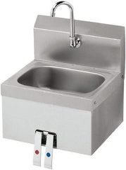 Krowne - 10" Long x 14" Wide Inside, 1 Compartment, Grade 304 Stainless Steel Hand Sink with Knee Valve - 20 Gauge, 15" Long x 16" Wide x 19" High Outside, 6" Deep - USA Tool & Supply