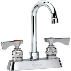 Krowne - Deck Mount, High Arc Deck Mount Faucet - Two Handle, Color Coded, Blade Handle, Gooseneck Spout and Nozzle, No Drain - USA Tool & Supply