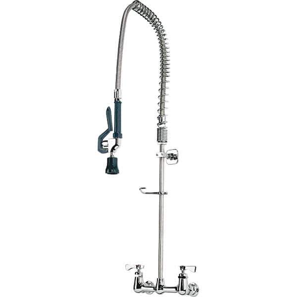 Krowne - Wall Mount, Pre Rinse Faucet with Spray - Two Handle, Color Coded, Blade Handle, Gooseneck Spout with Hose, No Drain - USA Tool & Supply