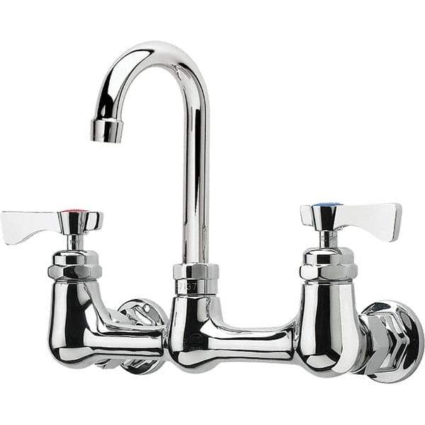 Krowne - Wall Mount, High Arc Service Sink Faucet - Two Handle, Color Coded, Blade Handle, Gooseneck Spout and Nozzle, No Drain - USA Tool & Supply