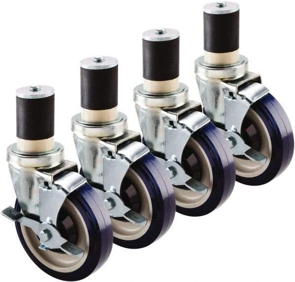 Krowne - 5" Diam x 1" Wide x 6" OAH Stem Mount Swivel Caster with Brake - Polyethylene, 200 Lb Capacity, 1-1/2" Round Stem - USA Tool & Supply