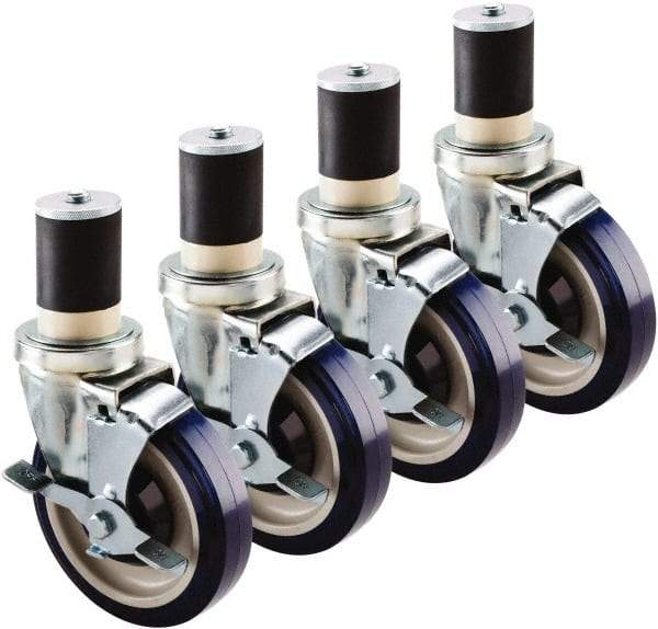 Krowne - 5" Diam x 1" Wide x 6" OAH Stem Mount Swivel Caster with Brake - Polyethylene, 200 Lb Capacity, 1-5/8" Round Stem - USA Tool & Supply