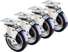 Krowne - 5" Diam x 1" Wide x 6" OAH Top Plate Mount Swivel Caster with Brake - Polyethylene, 200 Lb Capacity, 2-3/8 x 3-5/8" Plate - USA Tool & Supply