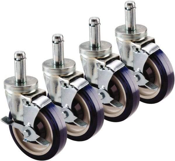 Krowne - 5" Diam x 1" Wide x 6" OAH Stem Mount Swivel Caster with Brake - Polyethylene, 200 Lb Capacity, 1" Round Stem - USA Tool & Supply
