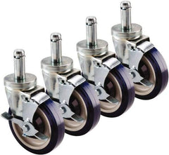 Krowne - 5" Diam x 1" Wide x 6" OAH Stem Mount Swivel Caster with Brake - Polyethylene, 200 Lb Capacity, 1" Round Stem - USA Tool & Supply