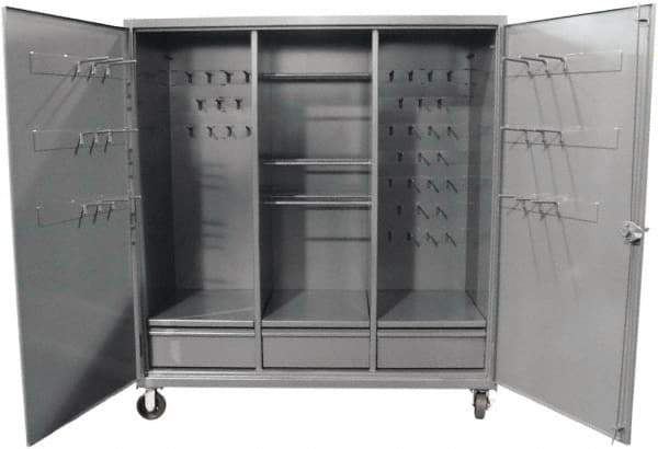 Strong Hold - 3 Shelf 3 Bin Pegboard Storage Cabinet - Steel, 72" Wide x 24" Deep x 80" High, Dark Gray - USA Tool & Supply