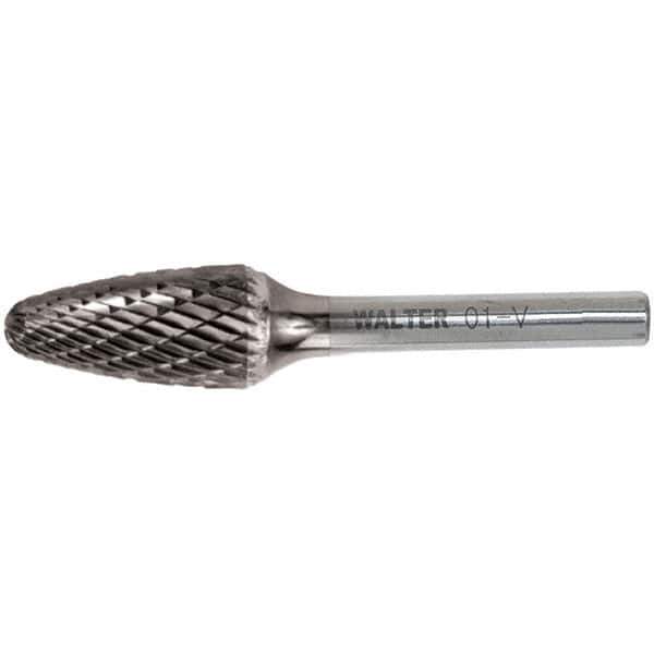 WALTER Surface Technologies - 1/2" Cut Diam, 1/4" Shank Diam, Tree Head Double Cut Burr - Carbide, 1" LOC - USA Tool & Supply