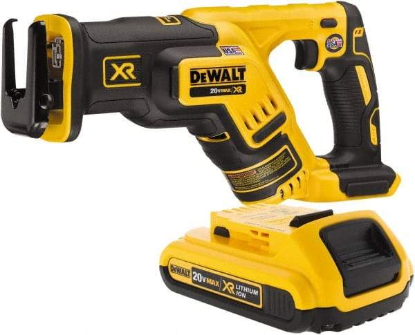 DeWALT - 20V, 0 to 2,900 SPM, Cordless Reciprocating Saw - 1-1/8" Stroke Length, 14-1/2" Saw Length, 1 Lithium-Ion Battery Included - USA Tool & Supply