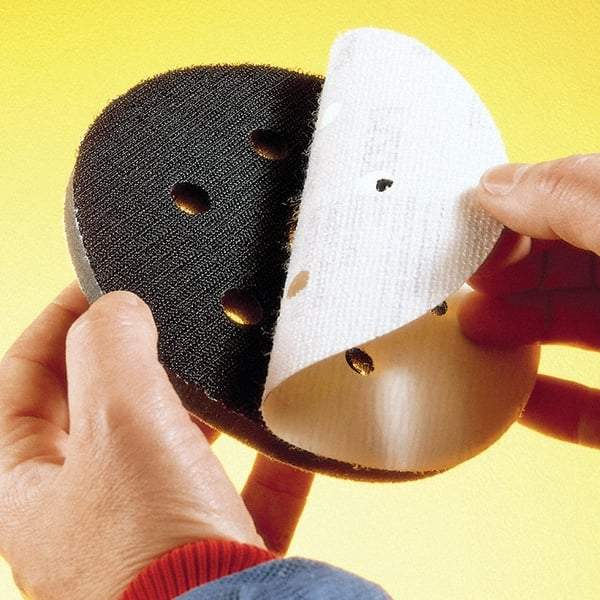 3M - 5" Diam, 20 Grit Aluminum Oxide Adhesive PSA Disc - Super Fine Grade, Red, Polyester Backing, Flexible, Use with Random Orbital Sanders - USA Tool & Supply