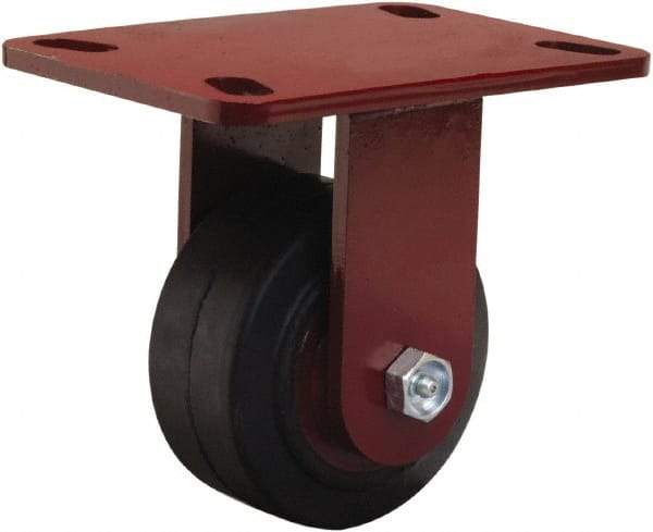 Hamilton - 4" Diam x 2" Wide x 5-5/8" OAH Top Plate Mount Rigid Caster - Rubber Mold on Cast Iron, 300 Lb Capacity, Straight Roller Bearing, 4-1/2 x 6-1/2" Plate - USA Tool & Supply