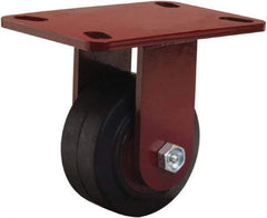 Hamilton - 4" Diam x 2" Wide x 5-5/8" OAH Top Plate Mount Rigid Caster - Rubber Mold on Cast Iron, 300 Lb Capacity, Straight Roller Bearing, 4-1/2 x 6-1/2" Plate - USA Tool & Supply