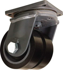 Hamilton - 8" Diam x 3" Wide x 11" OAH Top Plate Mount Dual Swivel Caster - Polyurethane Mold on Forged Steel, 8,800 Lb Capacity, Tapered Roller Bearing, 8-1/2 x 8-1/2" Plate - USA Tool & Supply