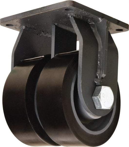 Hamilton - 8" Diam x 3" Wide x 11" OAH Top Plate Mount Dual Rigid Caster - Polyurethane Mold on Forged Steel, 8,800 Lb Capacity, Tapered Roller Bearing, 8-1/2 x 8-1/2" Plate - USA Tool & Supply