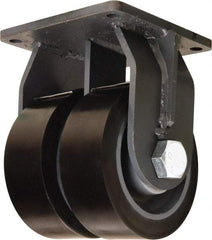 Hamilton - 8" Diam x 3" Wide x 11" OAH Top Plate Mount Dual Rigid Caster - Polyurethane Mold on Forged Steel, 8,800 Lb Capacity, Tapered Roller Bearing, 8-1/2 x 8-1/2" Plate - USA Tool & Supply