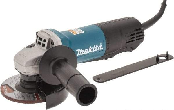Makita - 4-1/2" Wheel Diam, 10,000 RPM, Corded Angle & Disc Grinder - 5/8-11 Spindle, 120 Volts, 7.5 Amps, Side Exhaust - USA Tool & Supply